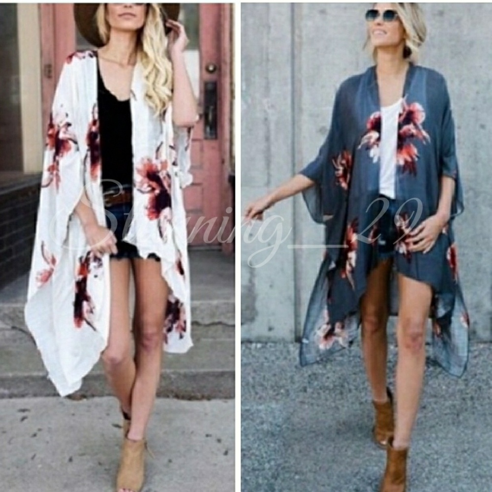 🆕BOHO CHARCOAL FLORAL KIMONO DUSTER - Picture 4 of 5